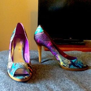 INC Rainbow Animal Print Peep Toe Shoes, 10